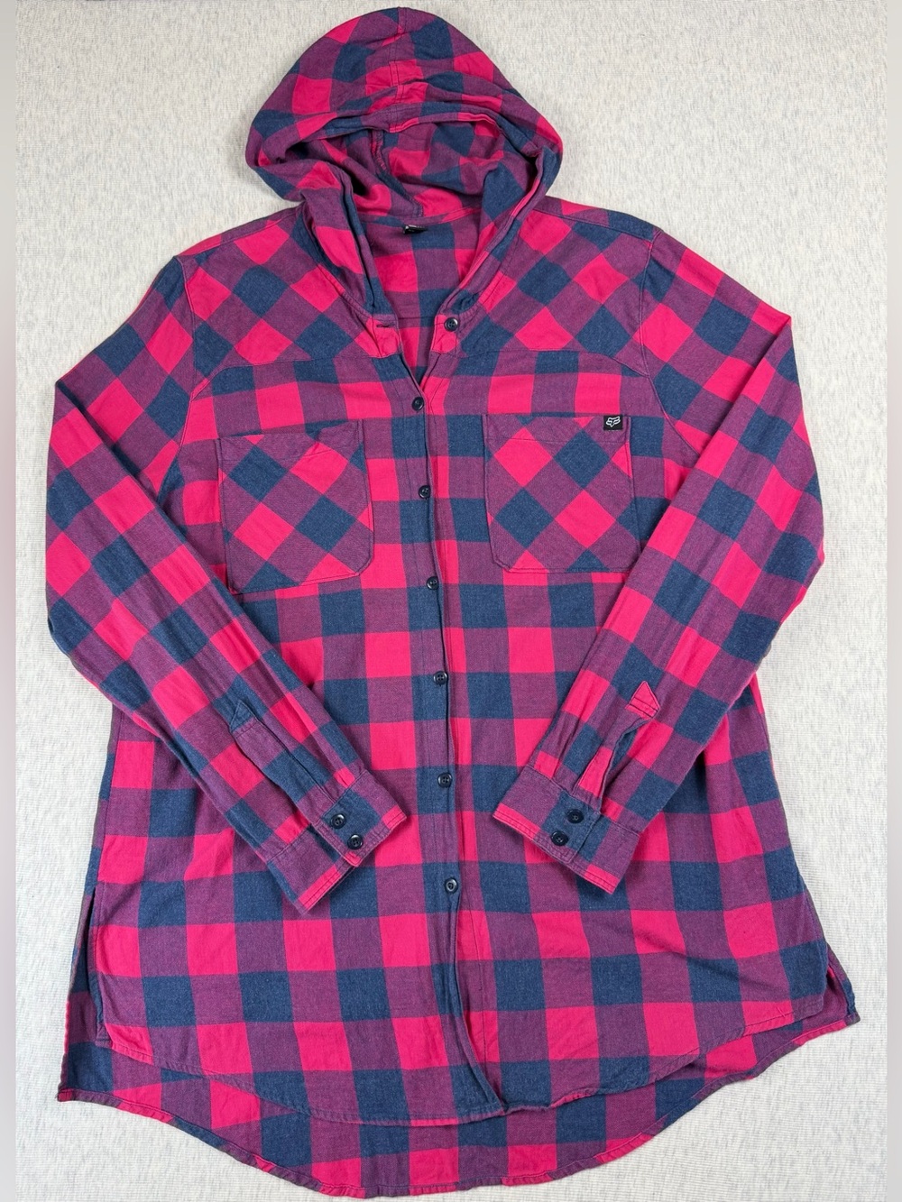 Fox Racing Women’s XL Buffalo Plaid Hooded Cotton Flannel Shirt